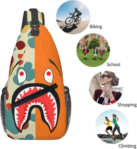 Vista 6 de Mochila bandolera, bolso de hombro de camuflaje de tiburón, bolso cruzado unisex, adecuado para viajes al aire libre, senderismo, senderismo