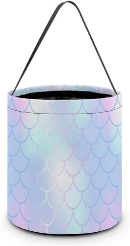 Vista 7 de Cubo de cubo de Halloween con diseño de sirena arcoíris, bolsa de dulces para niños, decoraciones de Halloween