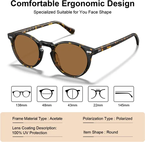 Vista 3 de CARFIA Gafas de sol polarizadas para mujeres con protección UV, marco de acetato para cara pequeña CA5288