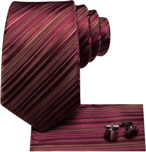Vista 119 de Hi-Tie Corbatas de seda para hombre, diseño de cachemira a rayas, con bolsillo, gemelos cuadrados, conjunto formal de negocios
