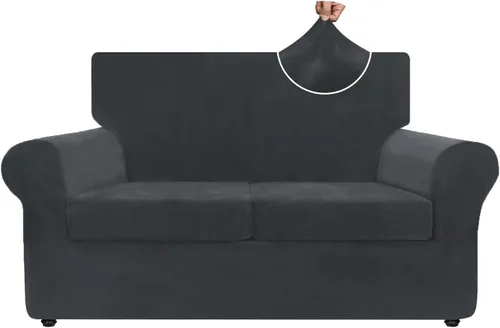 Vista 19 de ZNSAYOTX Fundas elásticas para silla de terciopelo de lujo con brazo, 2 piezas, para sala de estar, funda gruesa y suave, antideslizante, protector