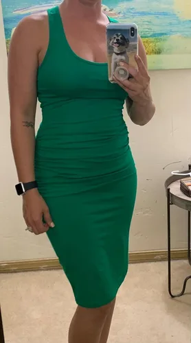Vista 5 de Missufe - Vestido casual para mujer, sin mangas, con espalda cruzada, ajustado y fruncido, hasta por debajo de la rodilla