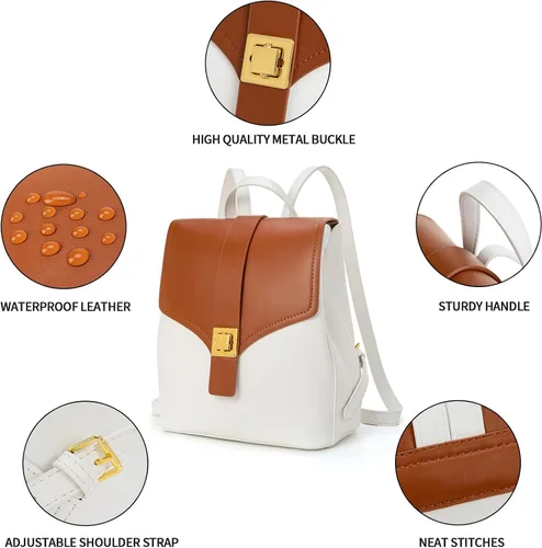 Vista 3 de seyfocnia Bolso tipo mochila para mujer, a02 Blanco Marrón, Moda