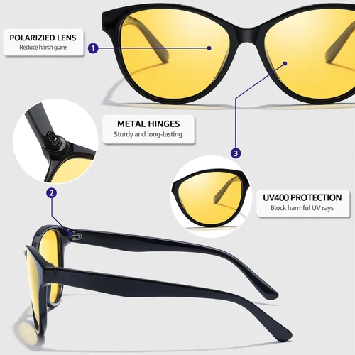 Vista 7 de Myiaur Gafas de Conducción de Visión Nocturna para Mujeres, Lentes Polarizadas Antirreflejantes de Lente Amarilla para la Noche, Protección UV400