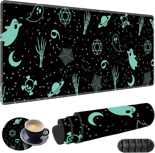 Vista 13 de Alfombrilla de mouse grande para juegos más un posavasos + clips para cables, alfombrilla de mouse extendida de ciervo camuflaje (31.5 x 11.8)