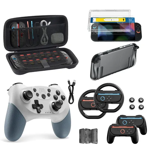 Vista 16 de Pro Controllers Accessories Bundle for Nintendo Switch 2 18-in-1: Carrying Case, Screen Protector, Thumb Grip for Joycon, Dockable Console