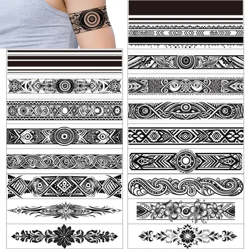 Vista 9 de GLARYYEARS Tatuaje Temporal de Banda para el Brazo - Paquete de 18 Tamaño Súper Largo, Tatuajes Falsos Realistas y Bohemios Estilo Polinesio Maorí