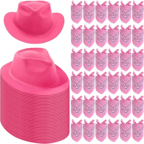 Vista 9 de Hillban 72 Piezas Juego de Sombrero de Vaquero del Oeste y Bandana de Paisley para Niños Sombreros de Fieltro de Vaquero para Favores de Fiesta