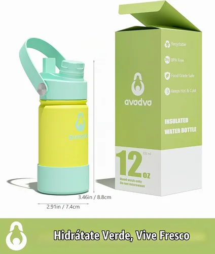 Vista 9 de Botella de agua aislada de 12 onzas con 2 tapas (tapa de popote y boquilla 2 en 1, tapa magnética), botella de agua para niños con correa, botella