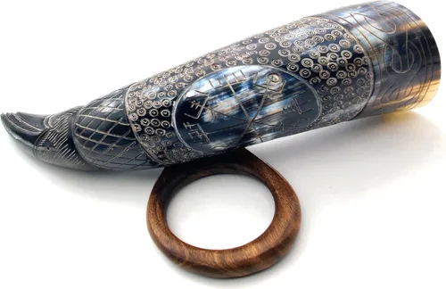 Vista 4 de Taza de cuerno vikingo, jarra hecha a mano de estilo nórdico con soporte, auténtica taza medieval de Ale, ideal para festivales renacentistas