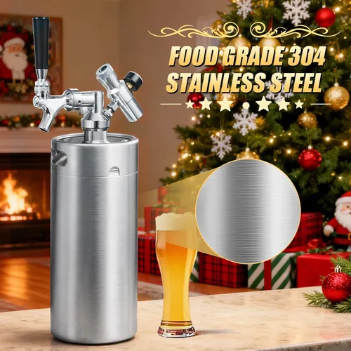 Vista 2 de Mini Growler de barril de 128 onzas, sistema dispensador de cerveza de barril portátil, sistema de grifo de cerveza de acero inoxidable, mantiene