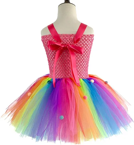 Vista 4 de DosTutu Vestido tutú de caramelo arcoíris para niñas de 1 a 10 años con diadema, cumpleaños, Pascua, carnaval, fiesta
