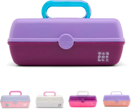 Vista 17 de Caboodles Pretty in Petite - Caja de maquillaje de dos tonos rosa sobre lavanda, caja organizadora de plástico duro, 2 bandejas giratorias, espejo