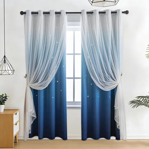 Vista 28 de Anytime - Cortinas para dormitorio de niñas con estrella hueca, cortinas opacas para habitación de niños, cortinas largas para oscurecer
