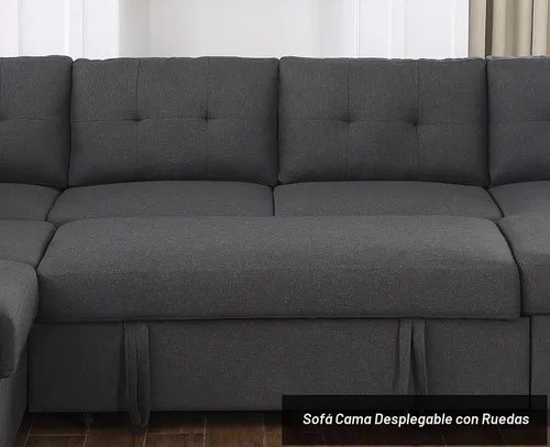 Vista 6 de Alexent Sofá cama seccional con cama extraíble en forma de U con tela de diván de almacenamiento, moderno de 6 plazas, gris oscuro