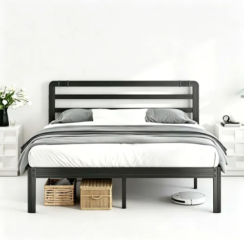 Vista 10 de ZIYOO Marco de cama de plataforma de metal individual de 18 pulgadas con cabecero, base de cama de listones de acero resistente de 1000 libras