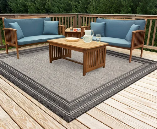 Vista 37 de Liora Manne Carmel - Alfombra tejida de perfil bajo de fácil cuidado para interiores y exteriores, color aguamarina, 6 pies 6 pulgadas x 9 pies 4