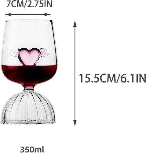 Vista 2 de Pink Love - Copa de vino tinto de cristal, copas de vino románticas en forma de corazón, copa de vino de vidrio creativa, copa de copa de champán #1