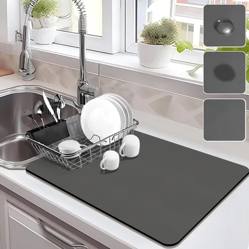 Vista 9 de Estera de secado para encimera de cocina, tapete de café con respaldo de goma absorbente que oculta manchas