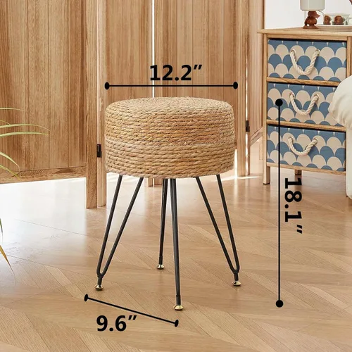 Vista 2 de Taburete de maquillaje de tocador, taburete otomano de hierba marina natural tejido a mano, taburete moderno multifuncional, taburete de tocador