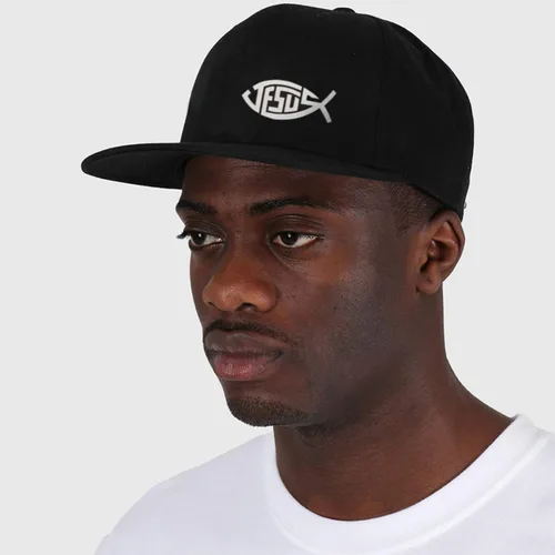 Vista 2 de Sombreros de ala plana para hombre, con cierre a presión, color negro, para papá, vida, Jesús, peces cristianos, gorra ajustada para camionero