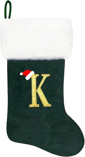 Vista 36 de Calcetines de Navidad bordados de 20 pulgadas con monograma, terciopelo negro con puño de felpa blanca supersuave, adornos clásicos para decoración