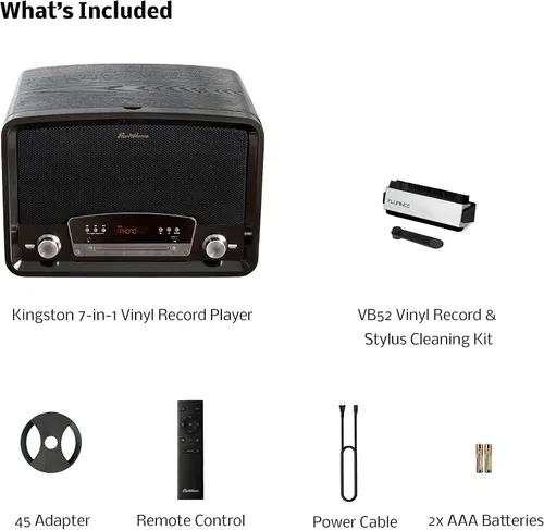 Vista 8 de Electrohome Kingston - Tocadiscos de vinilo vintage 7 en 1, tocadiscos de 3 velocidades, Bluetooth, radio AM/FM, CD auxiliar en RCA/salida de Negro