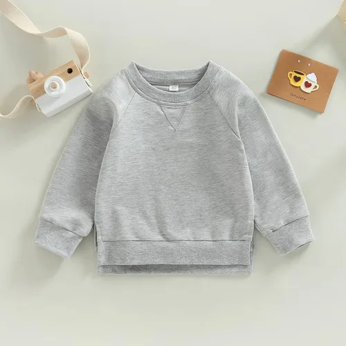 Vista 23 de Sudadera unisex de algodón de color sólido para bebé, camiseta de manga larga con cuello redondo
