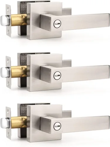 Vista 13 de Gobrico 1 paquete de manijas cuadradas de privacidad para puerta en acabado negro mate, manijas interiores sin llave, reversibles para puertas