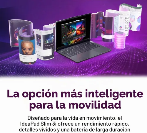 Vista 4 de Lenovo IdeaPad Slim 3i - Portátil ligero - Copilot+ PC - CPU Intel Core™ Ultra 5 322 - Pantalla táctil WUXGA de 15,3" - 16 GB de RAM