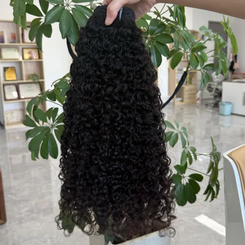 Vista 10 de Paquetes de cabello humano rizado birmano, paquetes de cabello virgen sin procesar, extensiones de cabello humano 16A, cabello humano rizado negro