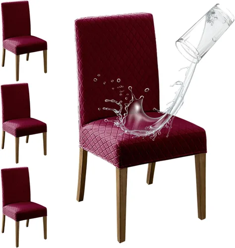 Vista 33 de MOSAYT Juego de 2 fundas para sillas de comedor 100% impermeables, súper ajuste elástico jacquard Parson, fundas extraíbles y lavables para sillas