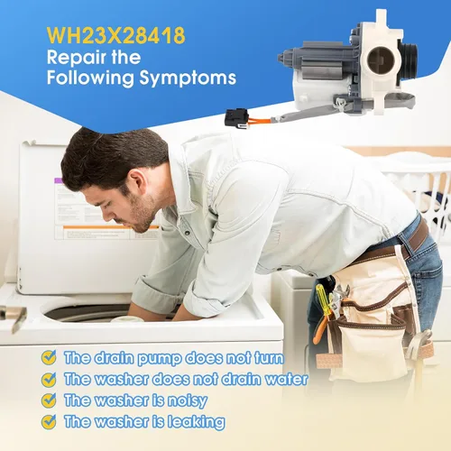 Vista 5 de OEM 290D1201G003 WH23X28418 Conjunto de bomba de drenaje de lavadora compatible con GE Hotpoint, reemplaza WH23X24178 WH23X27574 4958182 AP6889136