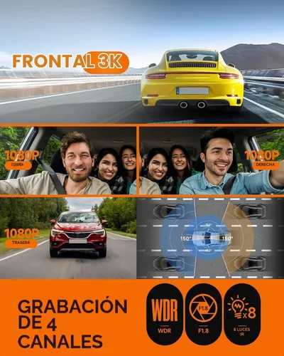 Vista 7 de Neideso Cámara de tablero de visión de 360° de 4 canales frontal y trasera, cámara de tablero 3K para coche