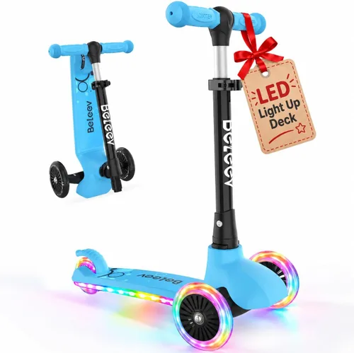 Vista 11 de BELEEV Scooter A4 para niños de 2 a 6 años, cubierta iluminada y ruedas Aqua Negro
