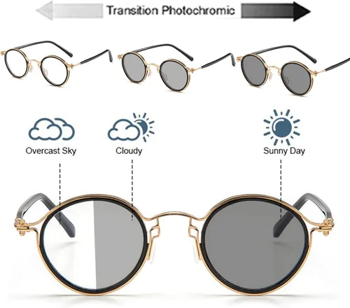 Vista 3 de Gafas de sol vintage redondas progresivas multifocales presbiciosas fotocromáticas grises para hombres y mujeres lectores
