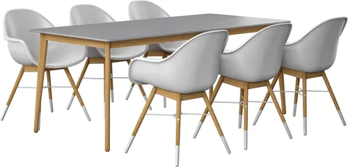 Vista 8 de Amazonia Adak - Juego de mesa de comedor rectangular de 9 piezas, madera de eucalipto, ideal para patio e