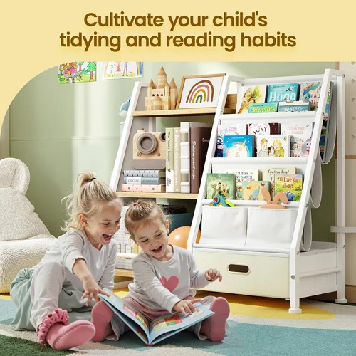 Vista 3 de Estantería infantil y organizador de almacenamiento de juguetes: estante para libros para habitación de niños con cajón para almacenar libros