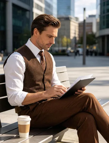 Vista 3 de JEMITOP Chaleco de vestir ajustado con textura ligera para hombre Marrón