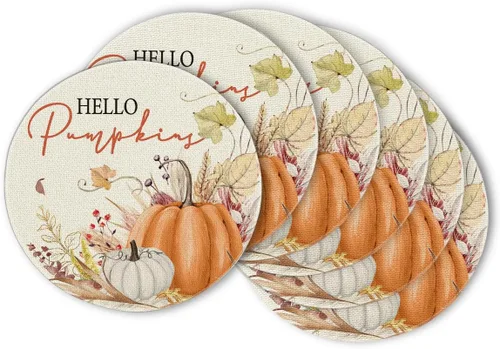 Vista 12 de Artoid Mode Juego de 2 manteles individuales de otoño de 12 x 18 pulgadas con diseño de hojas florales de calabaza naranja y calabaza