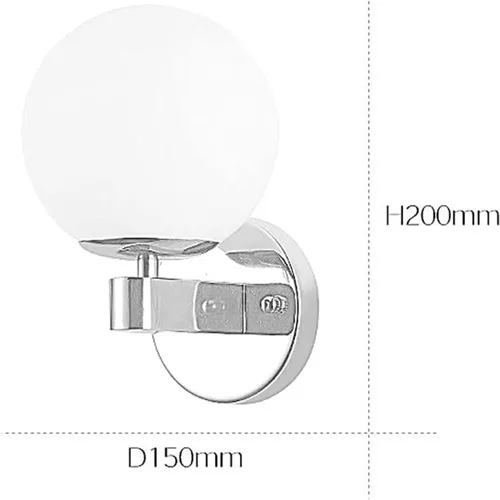 Vista 5 de Lámpara de pared con forma de globo, lámpara de pared de vidrio blanco, lámparas montadas en la pared de mediados de siglo E27, luces de cabecero