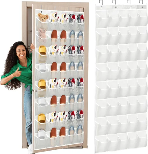 Vista 11 de Organizador de zapatos sobre la puerta, 40 bolsillos grandes de malla para colgar zapatos, organizador para armario, detrás de la puerta, soporte