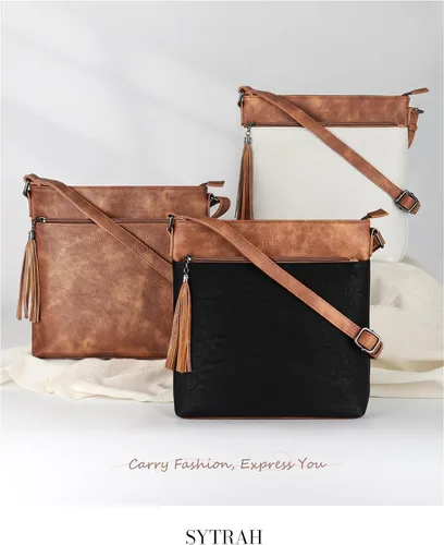 Vista 8 de SYTRAH Bolsos cruzados para mujer, bolso cruzado de cuero Vagan de alta calidad, correa ajustable, bolso de hombro ligero con borla