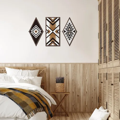 Vista 4 de Spiareal 3 piezas de arte de pared de madera azteca, decoración occidental