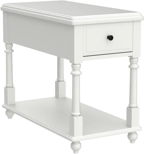 Vista 5 de Mesa auxiliar estrecha de madera maciza con cajón, mesa auxiliar de sofá con estantes de almacenamiento, mesa auxiliar delgada, teléfono