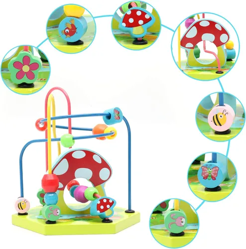 Vista 3 de LAVIEVERT Centro de actividades de cubo de juego de madera 9 en 1, clasificador de formas de laberinto de cuentas multifuncional, juguetes