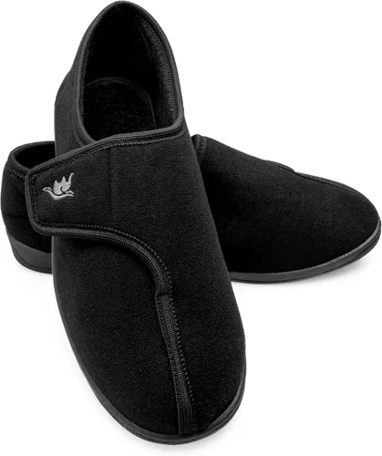 Vista 4 de Pantuflas anchas de espuma viscoelástica 80-D con cierre ajustable para hombre, cómodas y cálidas, de forro polar, artritis, edema, cierre