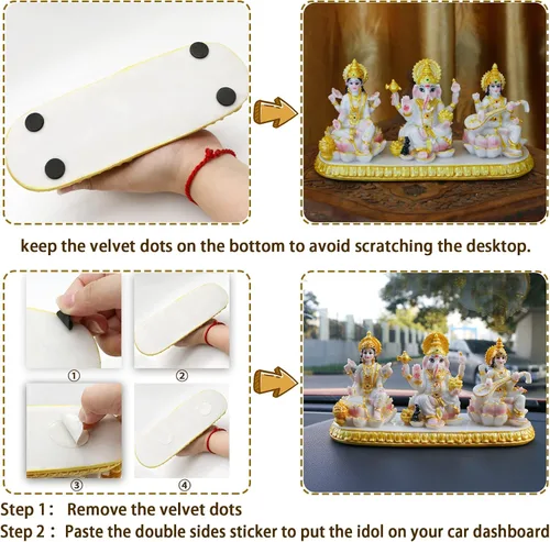Vista 6 de alikiki Estatua india de Laxmi Ganesh Saraswati – 3.9 pulgadas de alto pequeño aspecto de mármol Lakshmi Ganesha ídolo escultura para tablero