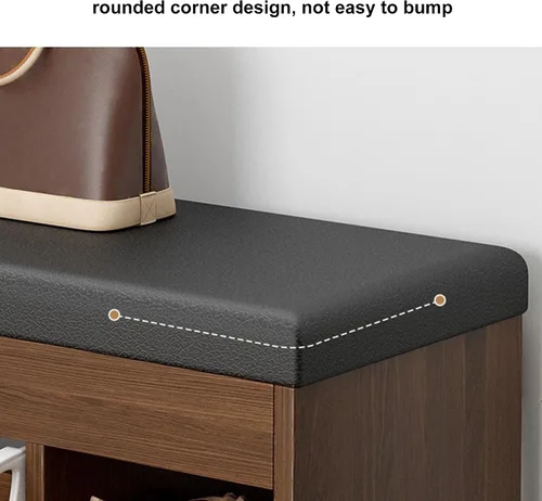 Vista 6 de IPSU Zapatero de entrada con asiento, banco de zapatos de 3 niveles con cajón abatible para niños y adultos, moderno zapatero independiente