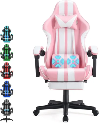 Vista 17 de Ferghana - Silla ergonómica de juego Miami Blue para adultos y adolescentes Azul / Patchwork